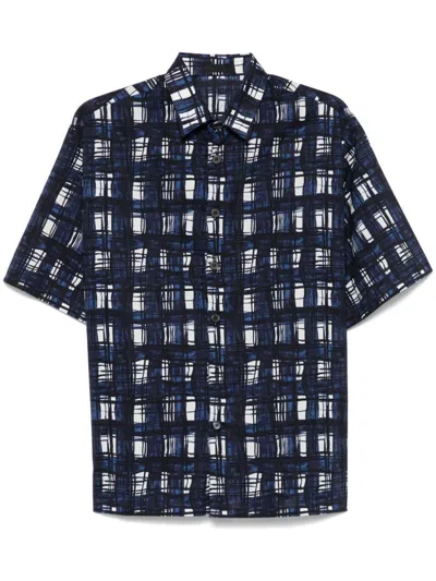 Prada Men Short-sleeved Printed Cotton Shirt In Blue