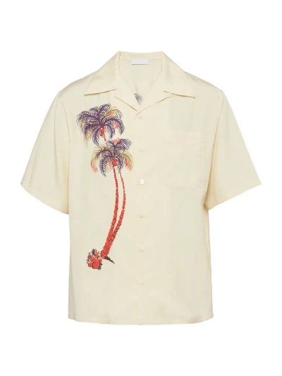 Prada Men's Short-sleeved Silk Shirt In Yellow