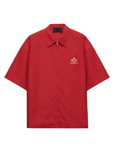 Prada Men's Short-sleeved Technical Cotton Shirt In Red