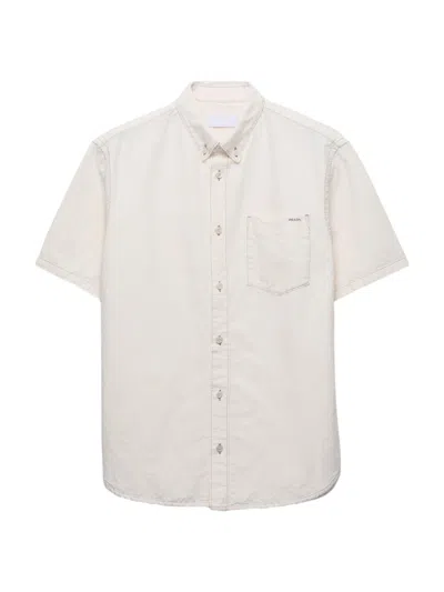 Prada Men's Short-sleeved Chambray Shirt In White
