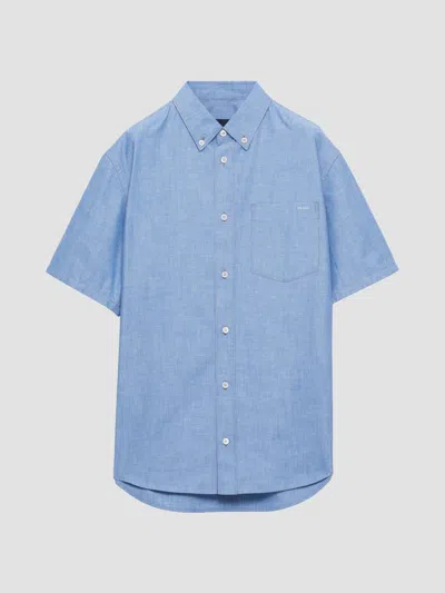 Prada Short-sleeved Chambray Shirt In Blue