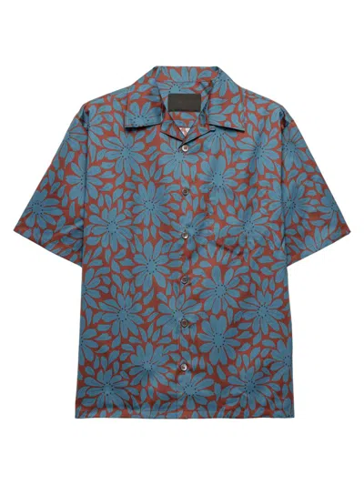 Prada Short-sleeved Cotton-blend Shirt In Gray