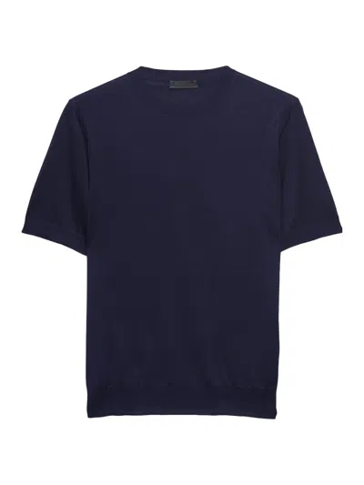 Prada Short-sleeved Silk Sweater In Blue