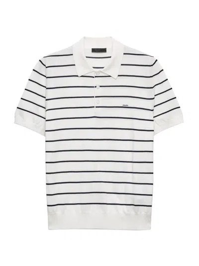 Prada Short-sleeved Striped Cotton Polo Shirt In White