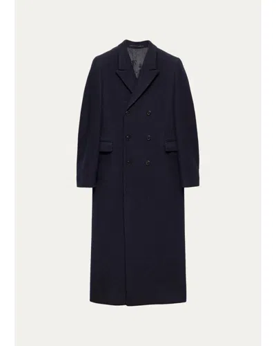 Prada Men's Show Wool Overcoat In Blue