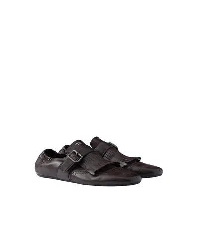 Prada Men's Shuffle Fringed Monk Strap Shoes In Brown