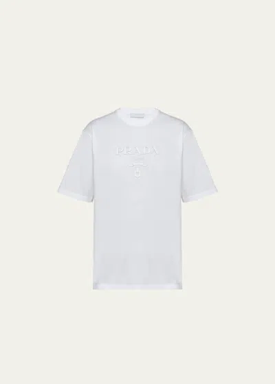 Prada Men's Silicone-logo Boxy T-shirt In Bianco