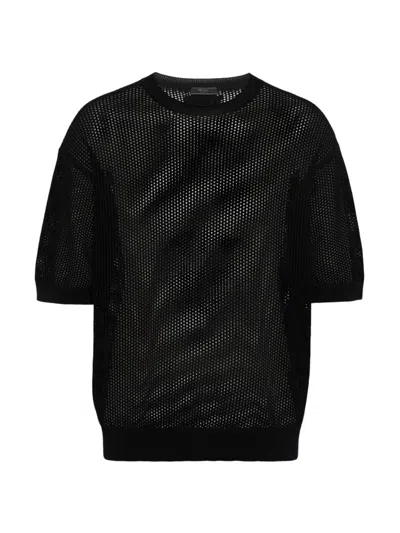 Prada Silk And Cotton Crew-neck Sweater In Black