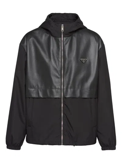 Prada Men's Silk And Leather Blouson Jacket In Black