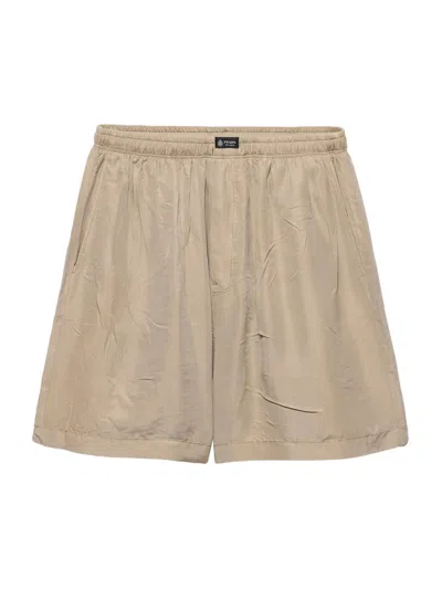 Prada Mens Neutral Logo-patch Silk-blend Bermuda Shorts In Brown