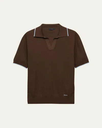 PRADA MEN'S SILK-COTTON KNIT POLO SHIRT