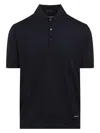 Prada Short Sleeve Polo Collar Ribbed Cuffs Sweater In Blue