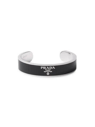 Prada Men's Silver Bangle Bracelet In White