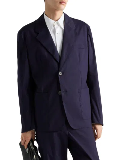 Prada Men's Single Breasted Cotton Blend Blazer In Blue