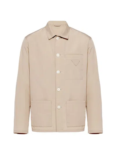Prada Men's Single-breasted Cotton Jacket In Beige Khaki