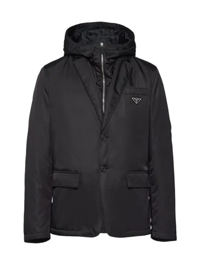 Prada Single-breasted Re-nylon Jacket In Black