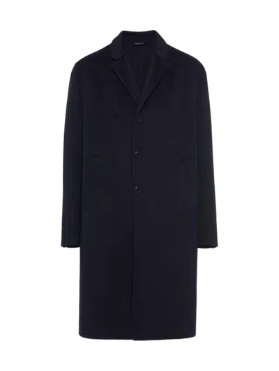 Prada Single-breasted Wool Blend Coat In Blue