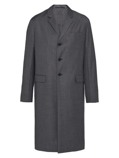 Prada Men's Single-breasted Wool Coat In Grey