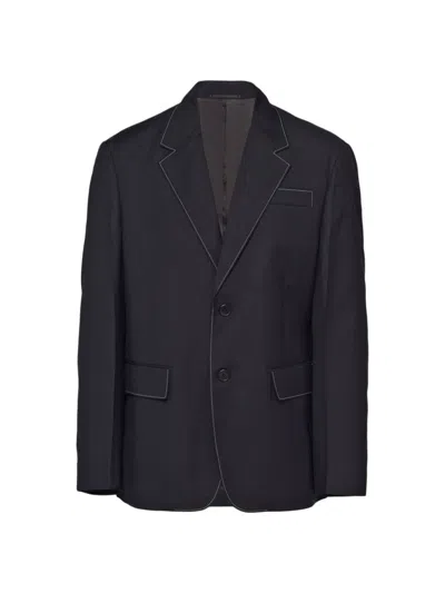 Prada Men's Single-breasted Wool Jacket In Black