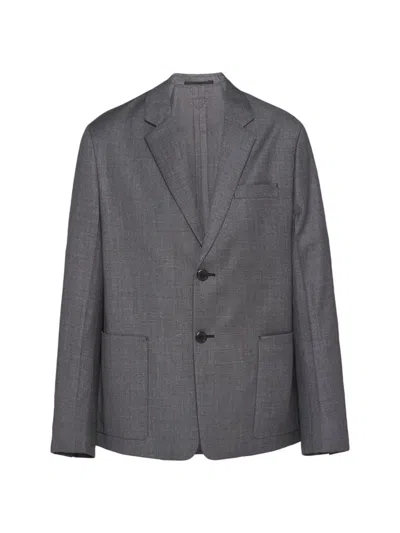 Prada Men's Single-breasted Wool Jacket In Grey