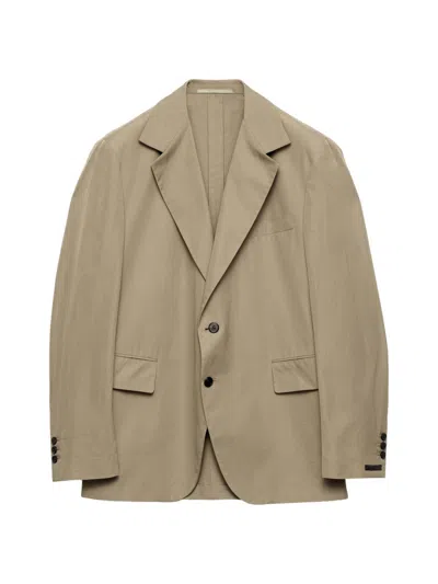 Prada Men's Single-breasted Cotton Jacket In Brown