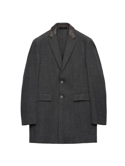 Prada Men's Single-breasted Wool Blend Coat In Black