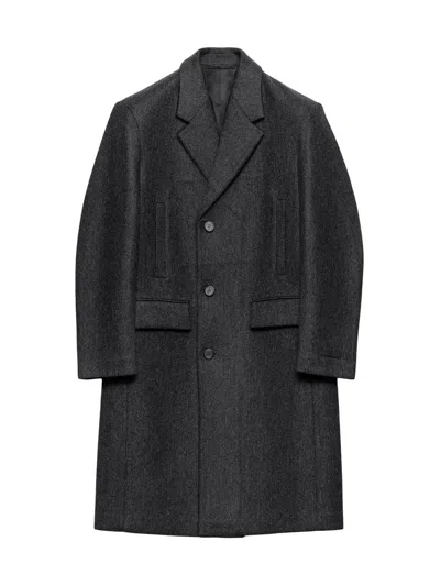 Prada Men's Single-breasted Wool Coat In Gray