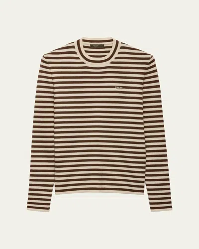 Prada Men's Slim-fit Wool Knit Stripe Crewneck Sweater In Multi