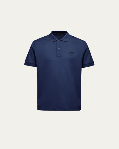 PRADA MEN'S SLIM PIQUE KNIT LOGO POLO