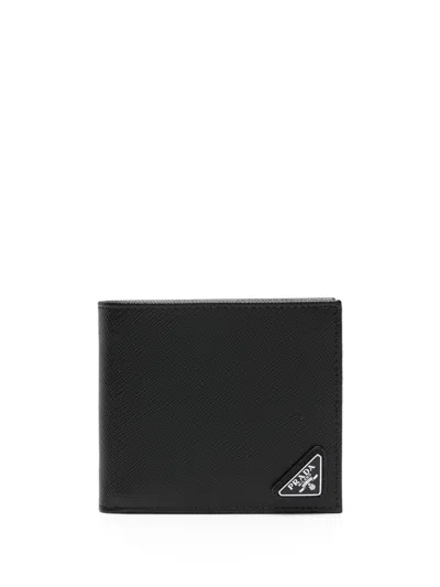 Prada Men's Small Horizontal Leather Pouch In Nero