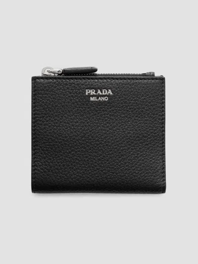 Prada Men's Small Leather Wallet In Black