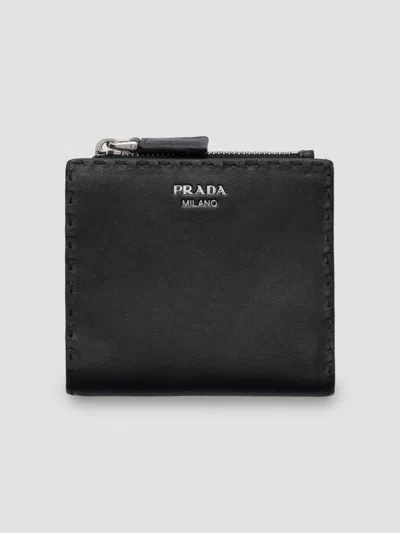 Prada Men's Small Leather Wallet In Black