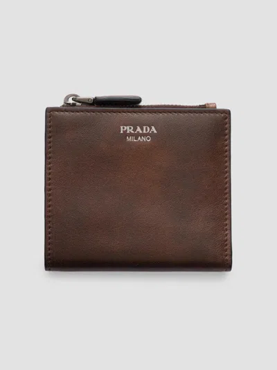 Prada Men's Small Leather Wallet In Brown