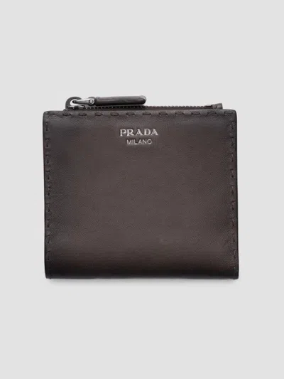 Prada Men's Small Leather Wallet In Brown