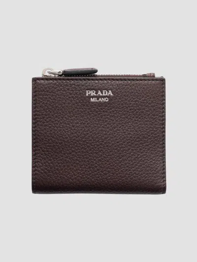 Prada Men's Small Leather Wallet In Brown