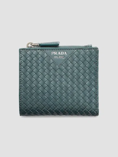 Prada Men's Small Leather Wallet In Light Blue