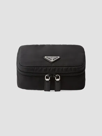 Prada Men's Small Re-nylon Zipper Pouch In Black