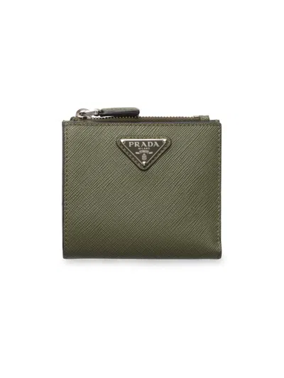 Prada Men's Small Saffiano Leather Wallet In Green