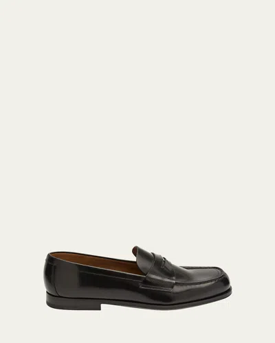 PRADA MEN'S SPAZZOLATO TRIANGLE LOGO PENNY LOAFERS