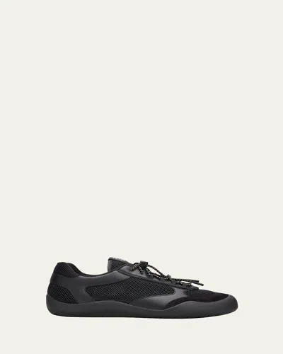Prada Speedrock Leather And Mesh Fabric Sneakers In Black