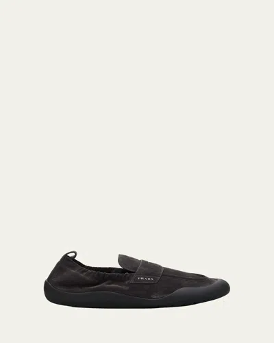 Prada Men's Speedrock Suede Penny Loafers In Black
