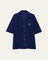 Prada Men's Spugna Terry Bowling Shirt In Bleu