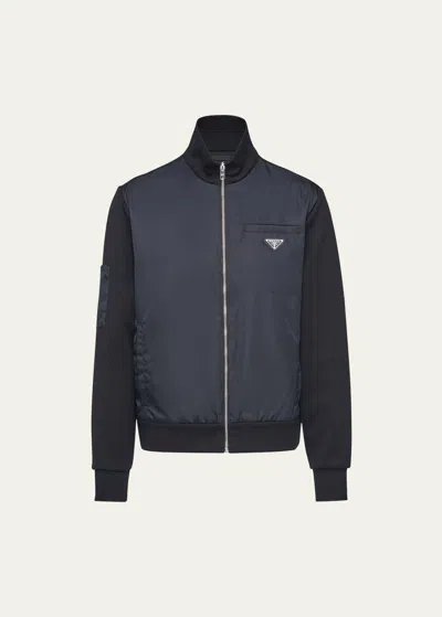 Prada Men's Stand-collar Re-nylon Fleece Jacket In F0806 Nero Nero