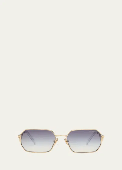 Prada Men's Steel Rectangle Sunglasses In Gold