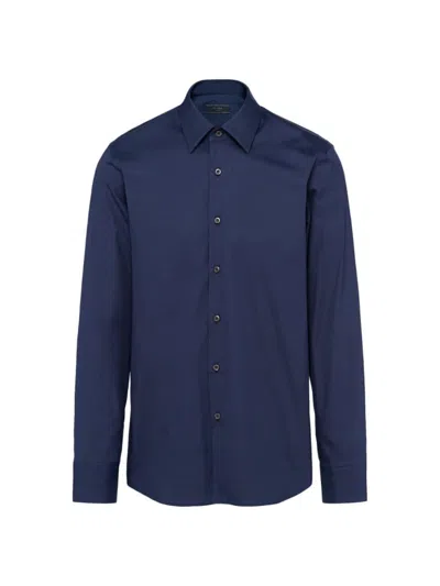 Prada Stretch Cotton Shirt In Blue