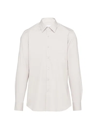 Prada Stretch Cotton Shirt In Pearl Gray
