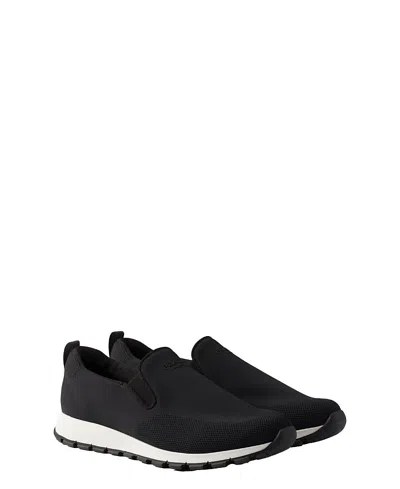Prada Stretch Knit Slip-on Sneakers In Black