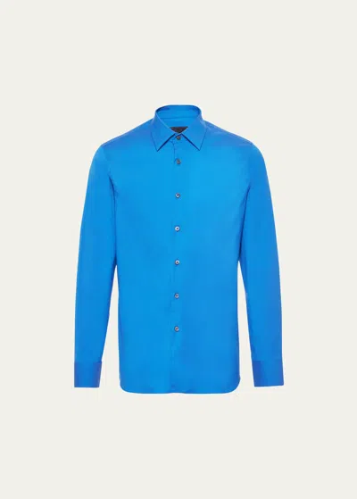 Prada Men's Stretch Poplin Dress Shirt In Azzurro