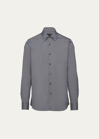Prada Men's Stretch Poplin Dress Shirt In Gray