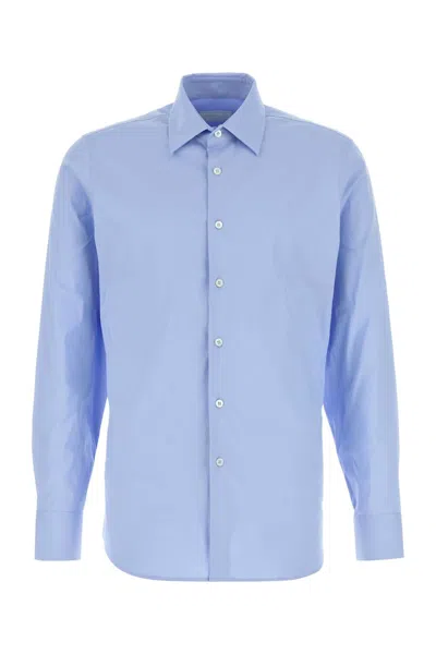 Prada Men's Stretch Poplin Shirt In Blue
